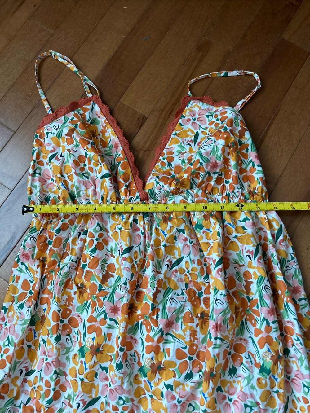Women's Orange Floral Maxi Dress with Spaghetti Straps - Picture 4 of 8